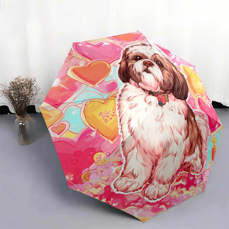 Shih Tzu Pattern, Automatic Folding Umbrella, Portable and Foldable Design, 8 Ribs, a Christmas or Birthday Gift.