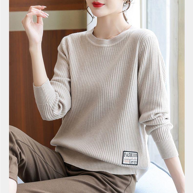 Plus-size Sweater Women's Loose Round-neck Pullover Casual Long-sleeved Solid-color Knitted Sweater Autumn and Winter Top
