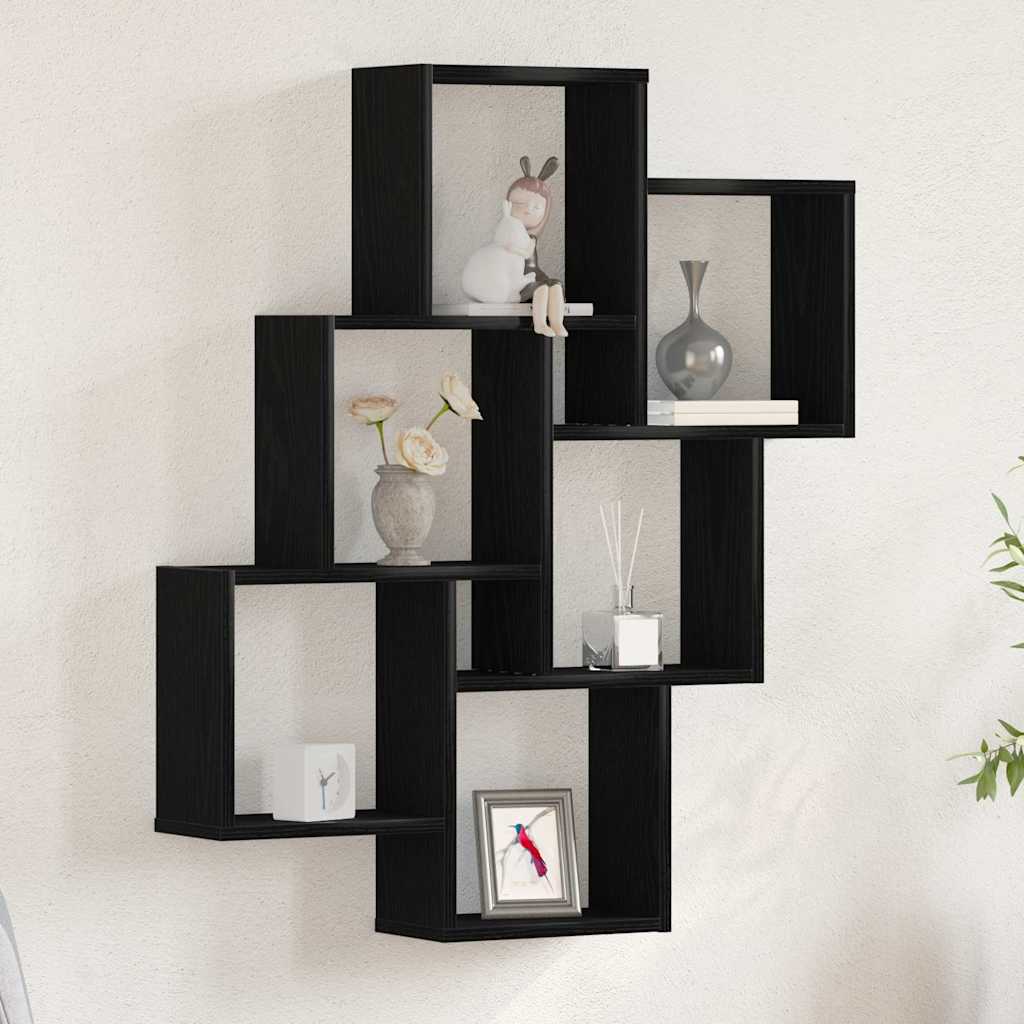 Wall Mounted Shelf in Black Oak Effect 78 x 15 x 93 cm Engineered Wood