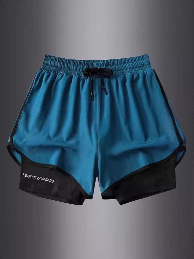 Men's Summer Sports Shorts with Back Pockets, Trendy Cross-Border Design, Fake Two-Piece Look.
