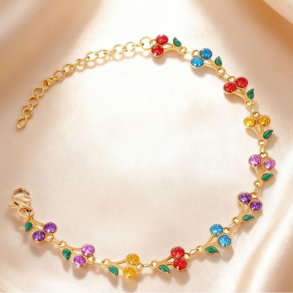 18k Gold Cherry Crystal Bracelet - Exquisite Light Luxury Stainless Steel Women's Jewelry