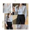New Spring and Autumn Elegant Pearl Decorated Silk Satin High-End V-Neck Chiffon Blouse for Women