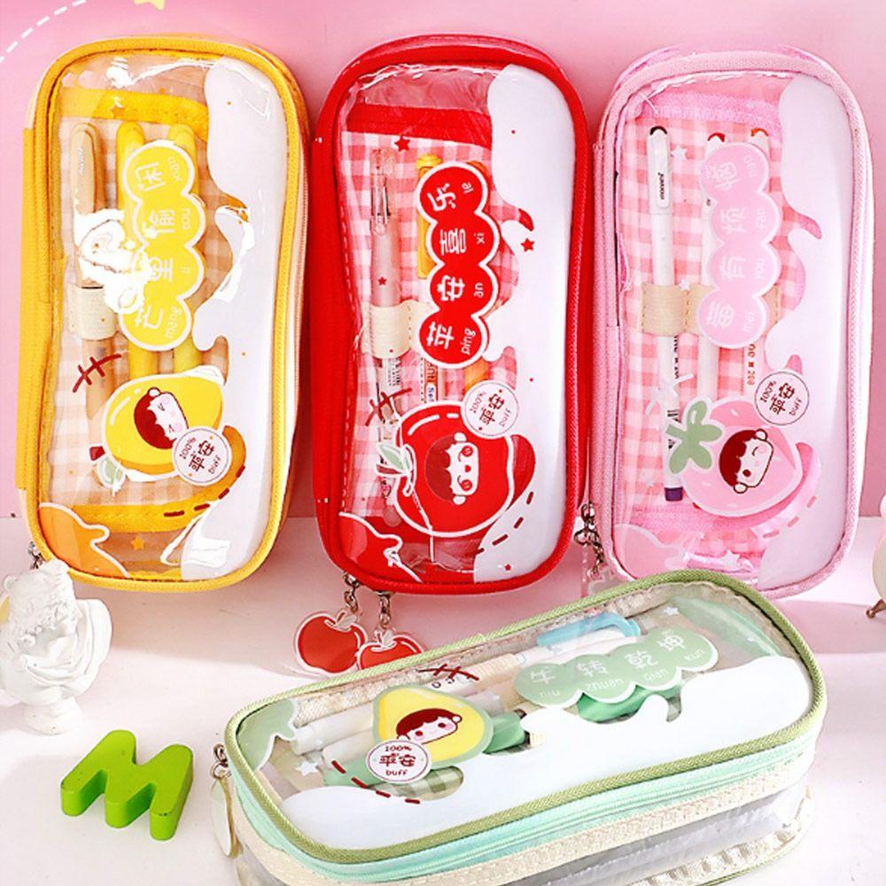 

Kawaii Двойная молния Портативный ПВХ прозрачный пенал большой емкости Мультяшная канцелярская сумка