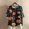 Damen Modisches Und Lässiges Shirt Halbarm Rundhals Print Baumwolle Und Leinen Bluse Top