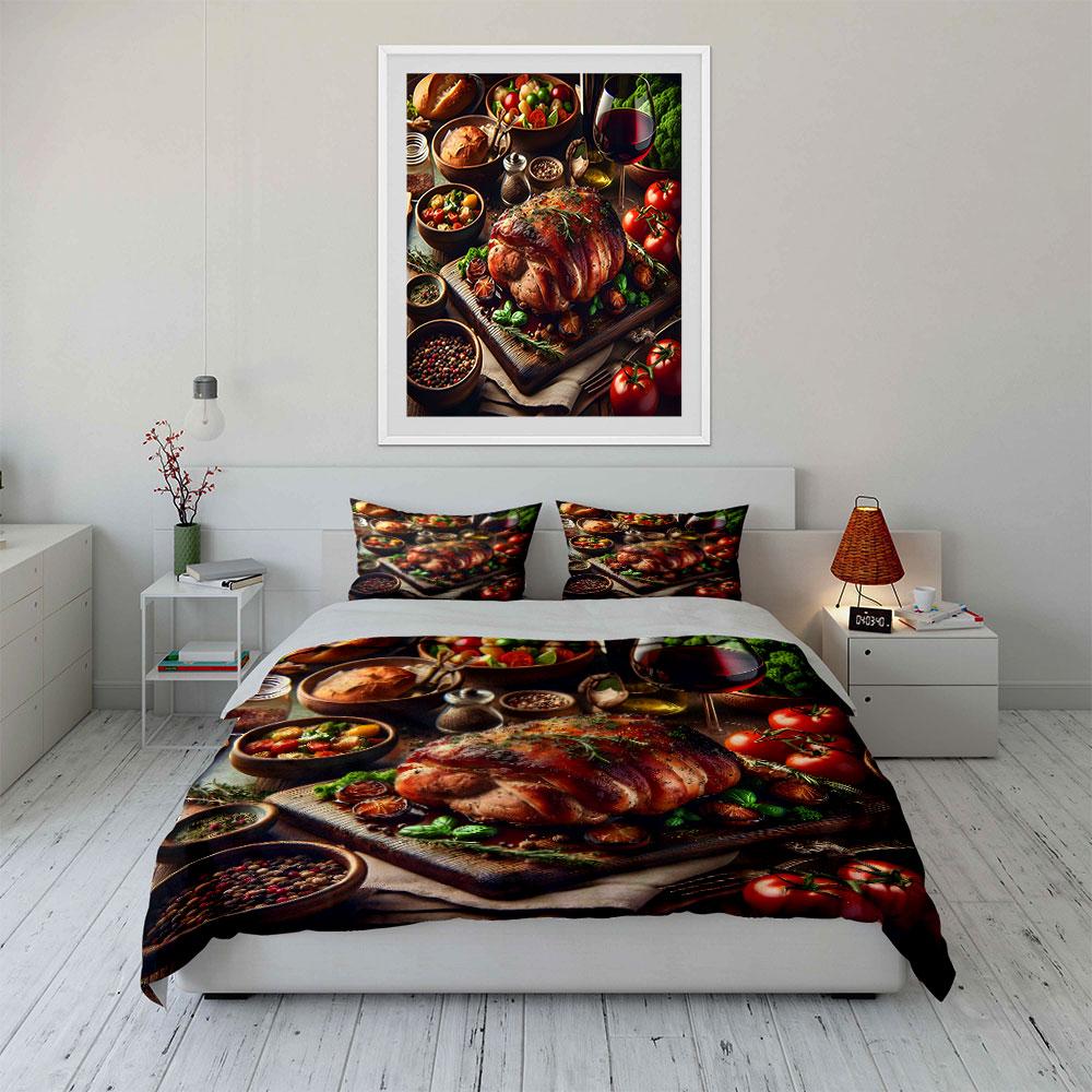 BBQ Pattern Bedding Set Pillowcases and Duvet Cover (1* Duvet Cover, 2* Pillowcases, Filling Not Included)