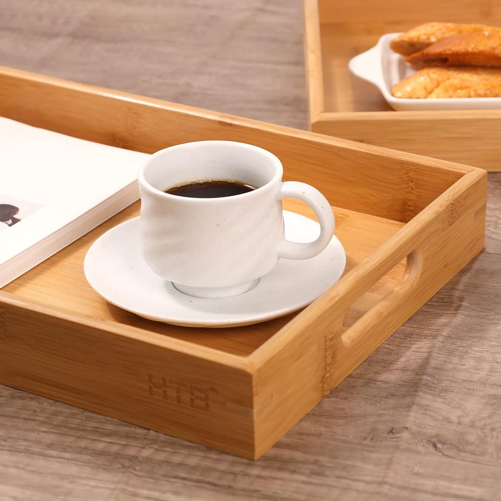 HTB Bambusbrett, Firkantet, med Håndtak, Vaskbart, Lunsjbrett, Stilig, Japansk Stil, Te, Kafé, Naturlig, Kommersiell Bruk, 40 x 26 cm, HTB-BT1