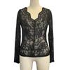Women Tops V-Neck Long Sleeve See-through Lace Floral Design Pullover Tops Slim Fit Layering Versatile Tops