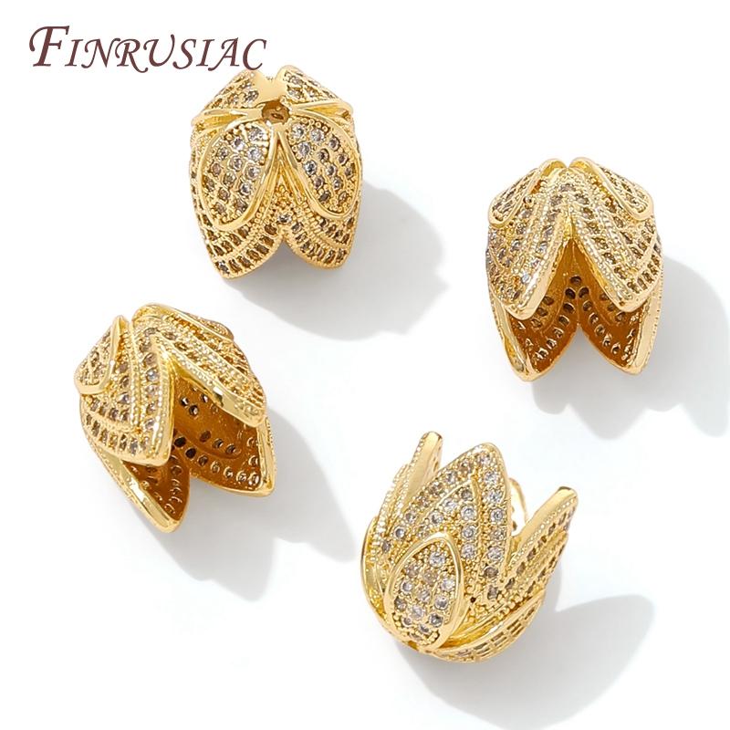 18K Gold Plated Brass with Zircon Spacers Bead Caps For Jewelry Making,Flower Bead End Caps DIY Necklace Bracelets Accessories
