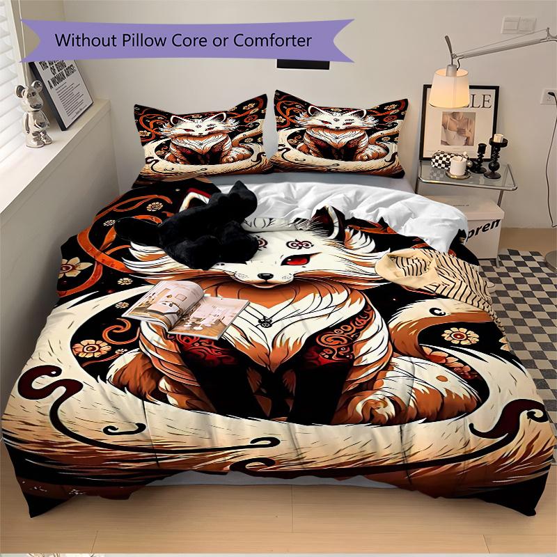 3pcs Anime Fox Comforter Set with One Quilt Cover and Two Pillowcases (No Core) - Festival Gift for Home Decor, Polyester Fabric, Suitable for Bedroom
