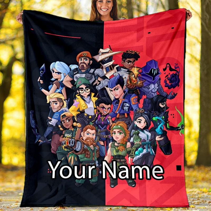 Custom Name Valorant Theme Printed Blanket - Perfect for Couch, Bed, Travel & Outdoor Use | Machine Washable, Cozy & Durable.