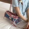 Denim Blue French Stick Handbag Sweet Cloth Underarm Bags All-match Plaid Shoulder Bag  Women