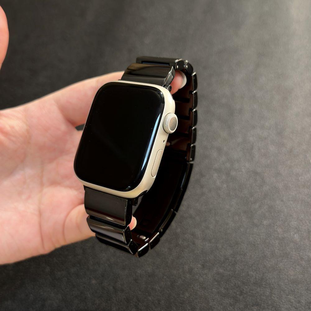 Ceramic Bamboo Snap Breathable Strap for Apple Watch s11-1/SE/Ultra Fits 38 40 41 42/44 45 46 49mm 42mm(S10/S11）38/40/41mm