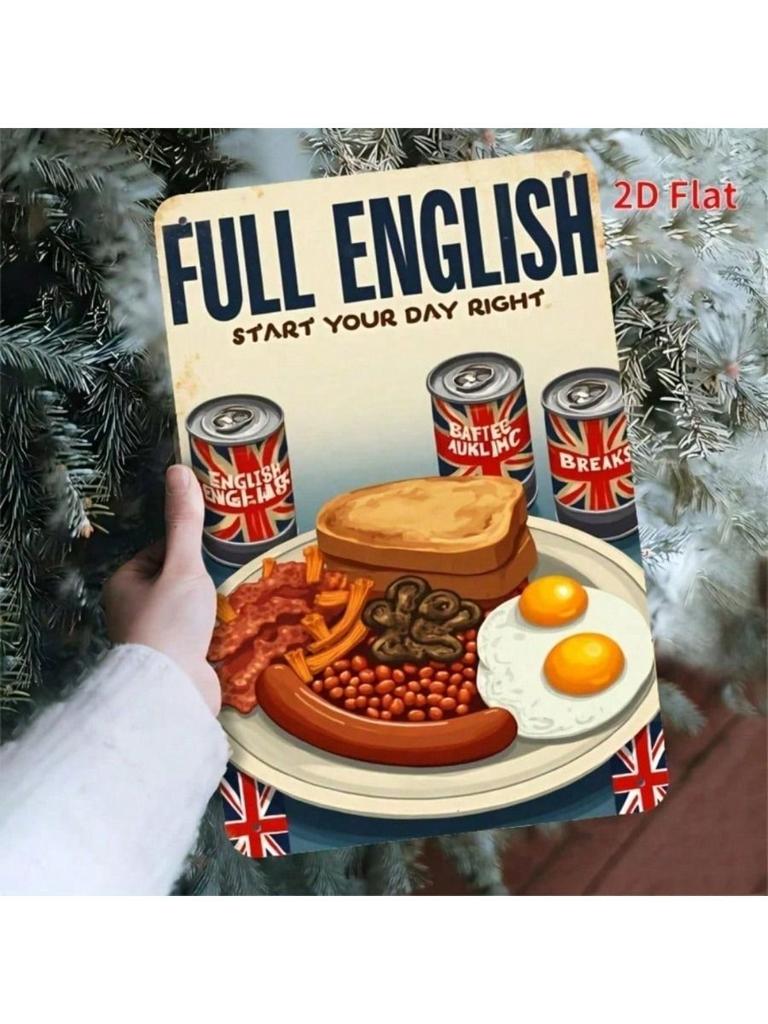 Vintage English Breakfast Tin Sign Kitchen Wall Decor Fried Egg Bacon Metal Poster Retro Diner Art