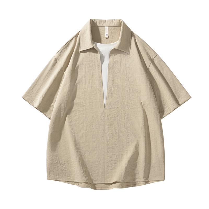 Retro Workwear Short Sleeved Shirt Men's Loose Collared Casual Shirt Summer Shirt