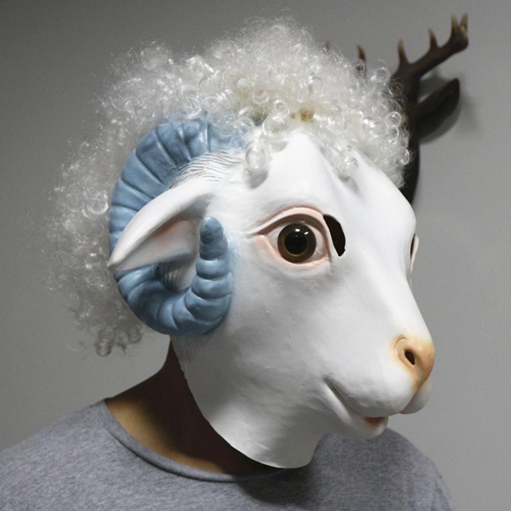 Sheep Mask Farm Lamb Ram Animal Latex Fancy Dress Up Halloween Adult Costume Mask