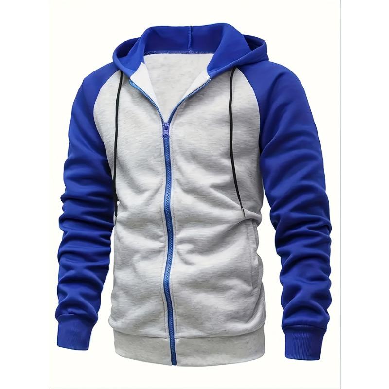 New Men's Zip-Up Color Block Hoodie with Casual Stylish & Durable Fall/Winter Top Raglan Sleeves Hoodies Sweatshirt Male