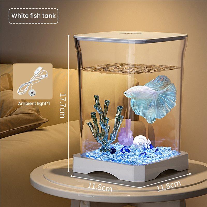 AS60-Acrylic Mini Fish Tank Ecological Goldfish Aquarium Home Office Desktop Decorations Aquariums Accessories
