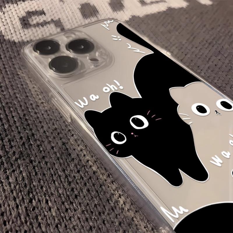 Cute Black White Cat Wa Oh Print Phone Case for iPhone 17 16 15 14 13 12 11 16E Series Pro Max Plus Double Layer Protection