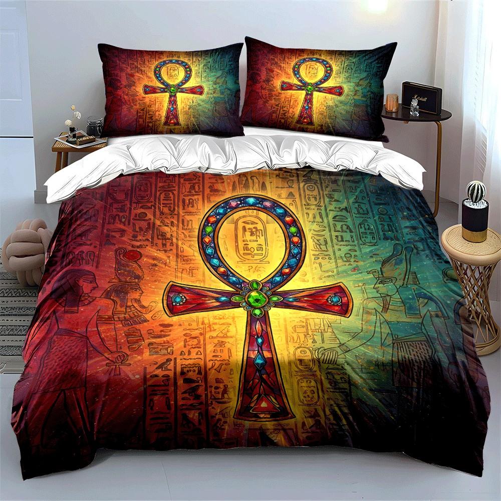 Egyptian-Inspired Ankh Set Design Exquisite Three-Piece Bedding Set Gift For Kids And Adults