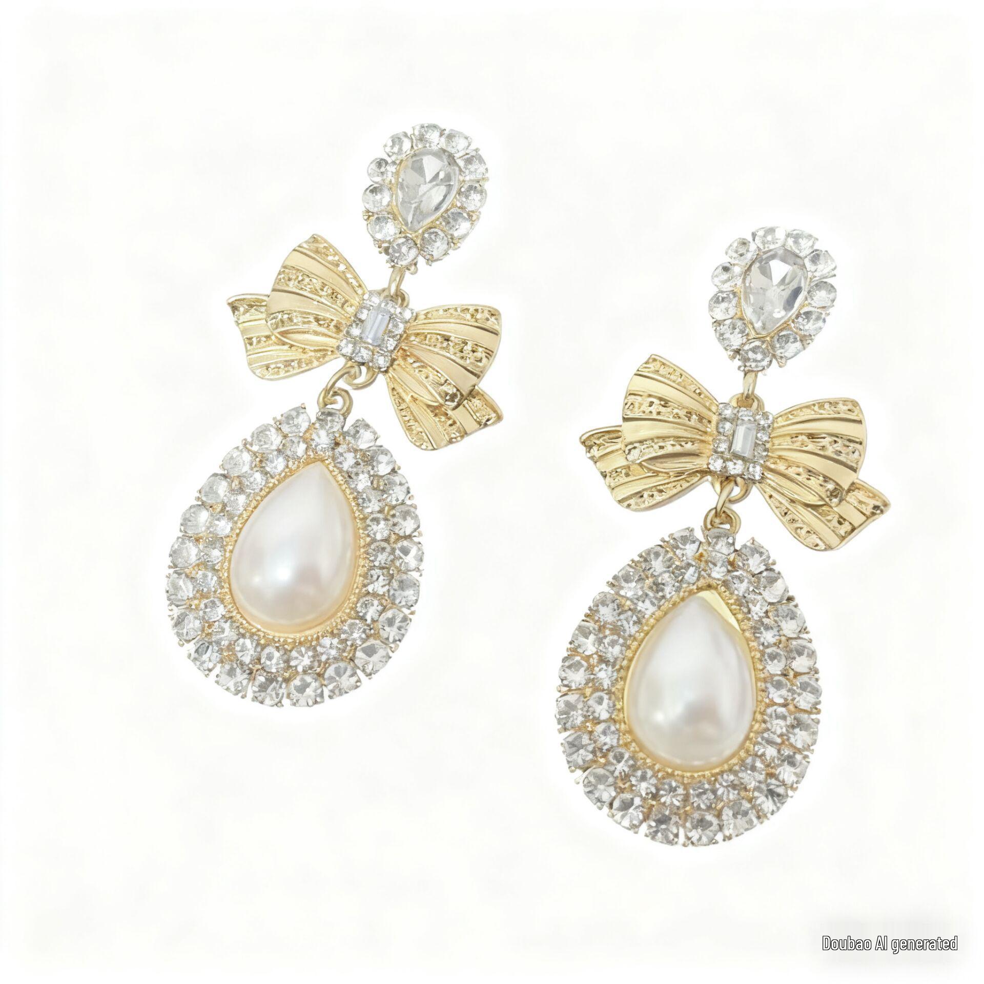 Elegant Korean Pearl Bow Earrings with Rhinestone and Silver Needle
