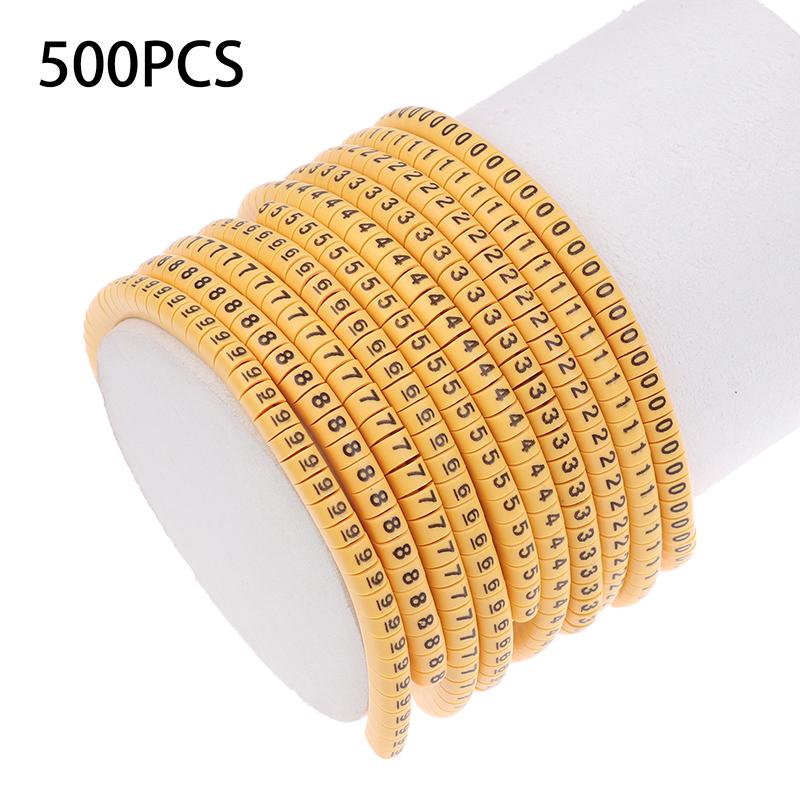 500 ks Žluté Kabelové Značky Ec-0,5 1 1,5 2,5 Mm² Pro Průměr Vodiče Trubičky Trubičky na Vodiče Číslované Trubičky