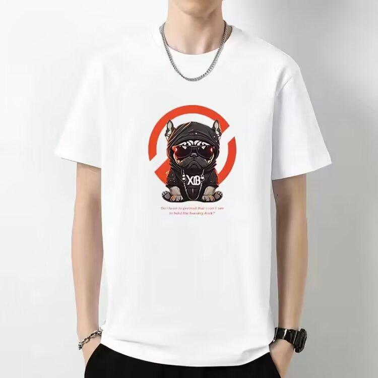 Tricou pentru bărbați topuri de vară noua versiune versatilă cu gât rotund a tricoului cu imprimeu cățeluș cămăși casual pentru bărbați cu mâneci scurte.