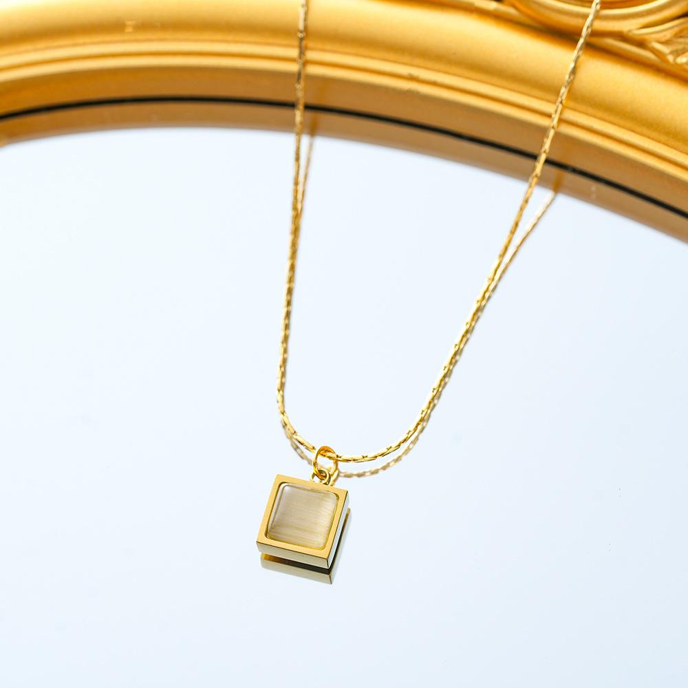 Titanium Steel Cat Eye Stone Vintage Pendant Collarbone Necklace Women's High-End Necklace Jewelry Long-Lasting