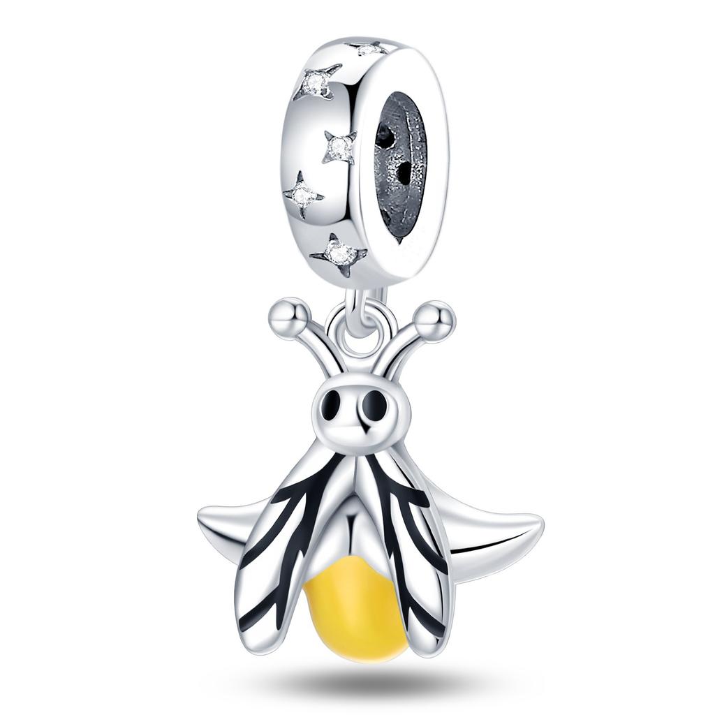 S925 Silver DIY Glow In The Dark Jewelry Accessories Firefly Butterfly Feather Pendant Bracelet Style Beads
