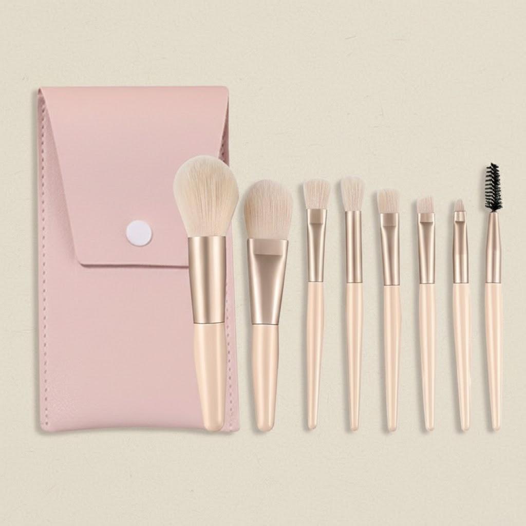

8Pcs Mini Portable Travel Soft Makeup Brushes Set Eye Shadow Foundation Powder Lip Concealer Blush Brush for Daily Beauty бежевий