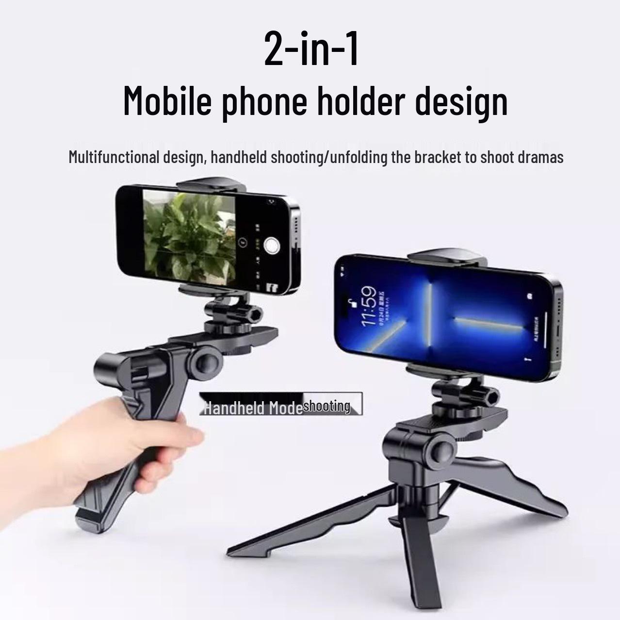 

Portable Phone Holder: Telescopic Desktop Stand with Clip Handle for Douyin Selfies and Tripod Use Tripod + E-clip чёрный