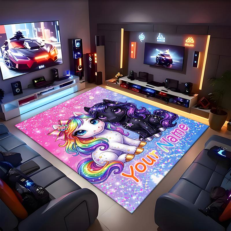 1PC Custom Name Unicorn Friendship Sparkle Artwork Theme Floor Mat Ideal for Living Room, Game Rooms, Office, Bedroom,Floor Mat Playful Design