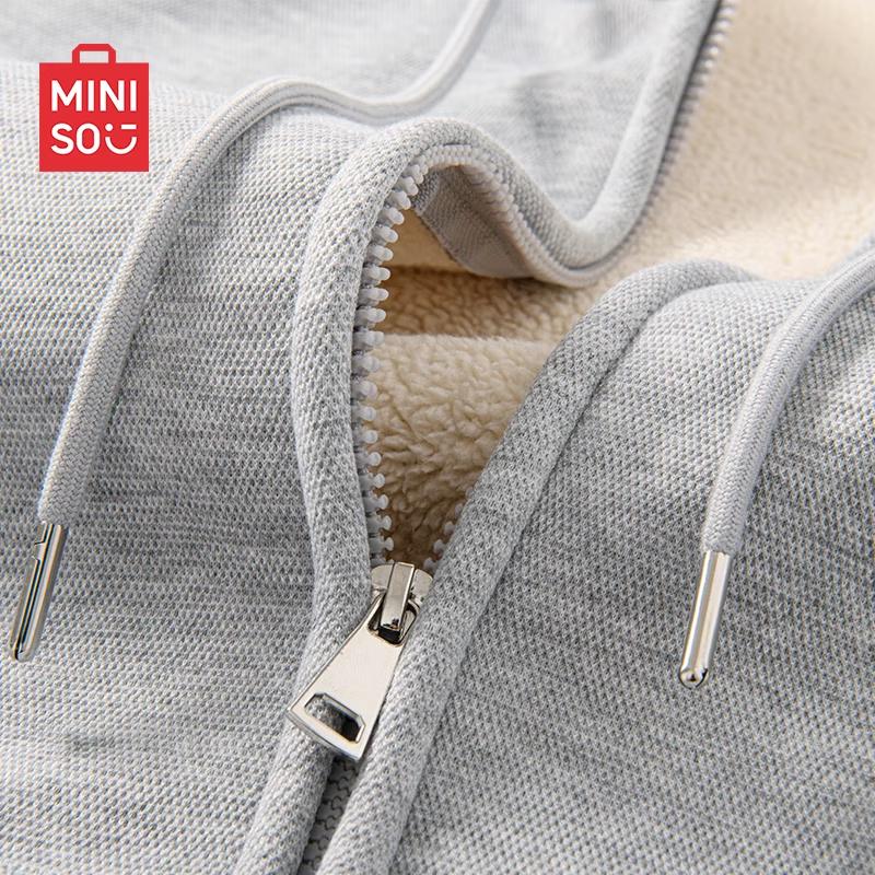 

MINISO Men s Fleece-Lined Heavyweight Zipper Hoodie M