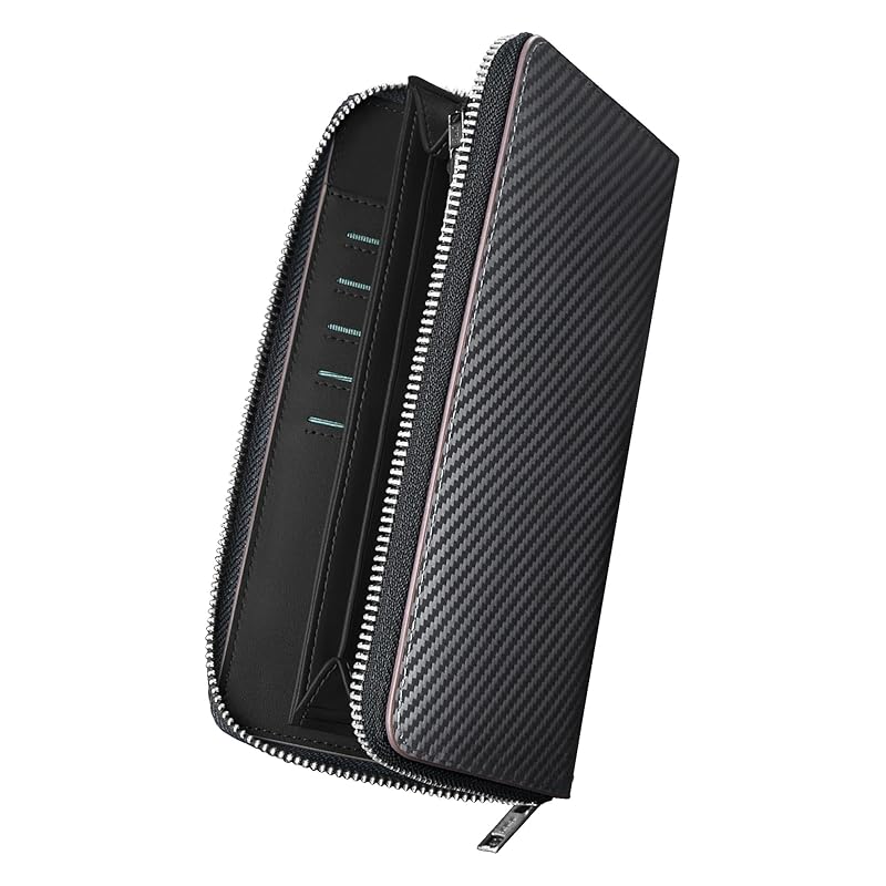 

[Modiko] wallet men s long wallet large capacity carbon leather Made by YKK long life Popularity round zipper black Clear double-page design Separate