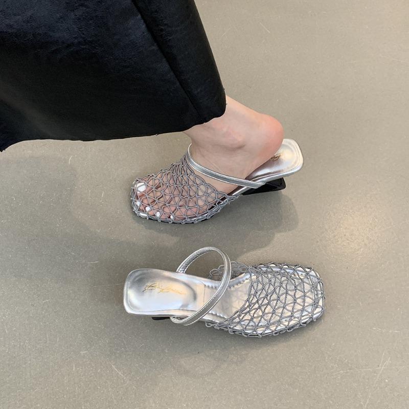 High Heeled Sandals Woven Hollow Out Breathable Roman Shoes Womens Mules Wedge Slingback Slippers