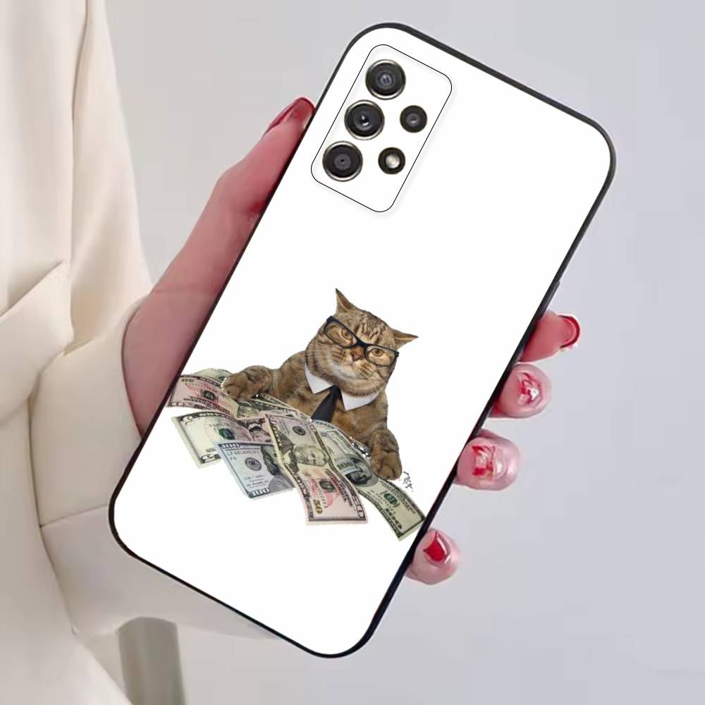 F-Funny Animal Cat Phone Case Black Silicone Soft For Samsung S25,S24,S21,S22,S23,S30,Ultra,S20,Plus,Fe,Lite