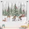 Winter Kitchen Christmas,Christmas Pine Tree Nature Forest Deer Watercolor Cabin Rustic Farmhouse Holiday Window Treatments