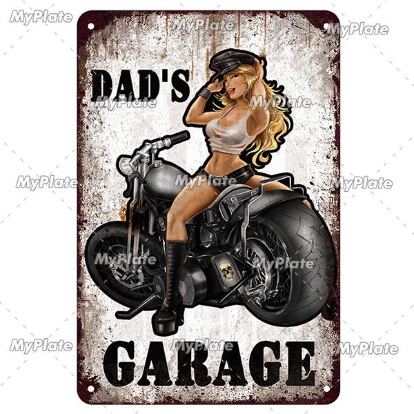 Motorcycle Garage Metal Sign Vintage Plaque Tin Sign Plate Wall Decor For Bar Man Cave Sign Pinup Girl Poster
