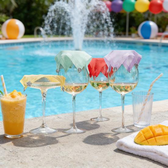 1/4Pcs Wine Glass Lid Breathable Grille Design Reusable Fabric Wine Glass Covers Set with Flower Leaf Decor Outdoor Party Glass Dust Protector