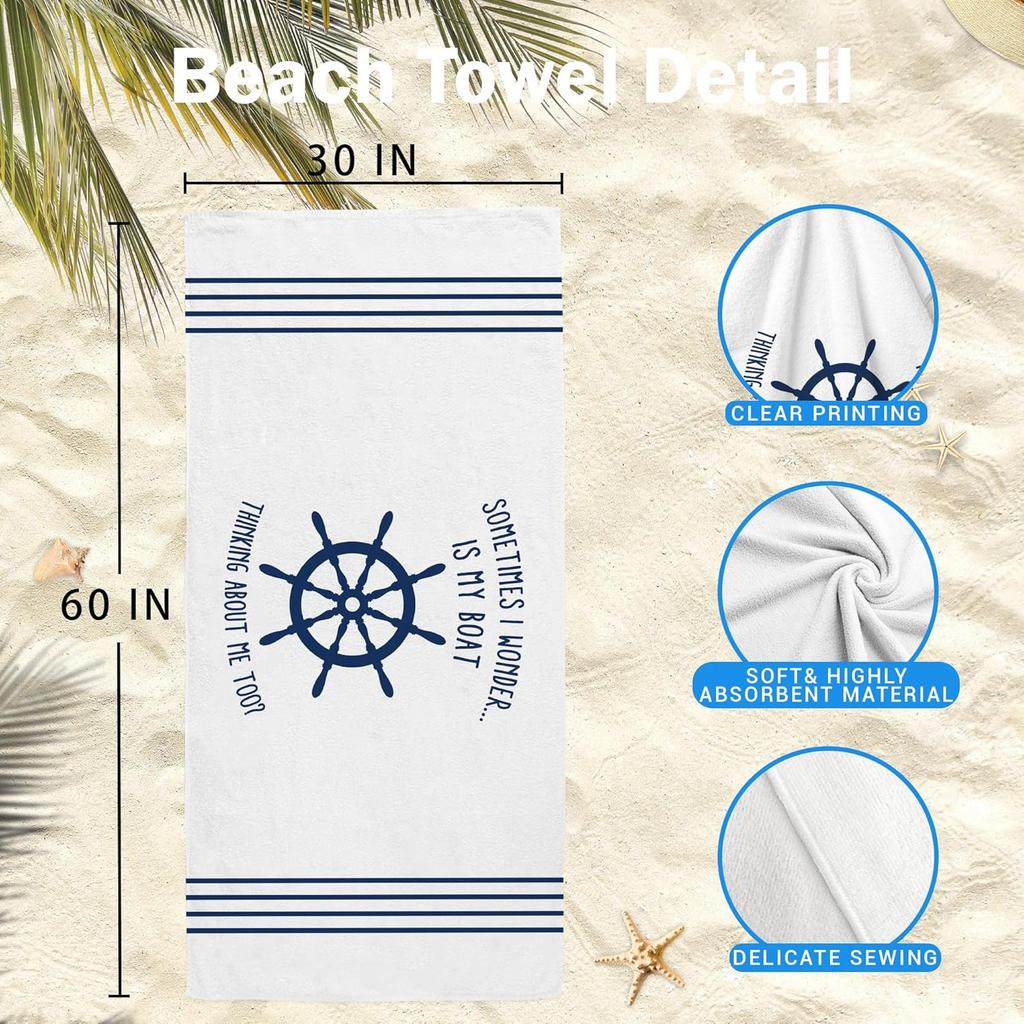 Nautical Beach Towel, Funny Nautical Lake Beach Towels Oversized Gifts for Boat Owners Women Men, Coastal Quick Dry Travel Sand Free Towel Decor for