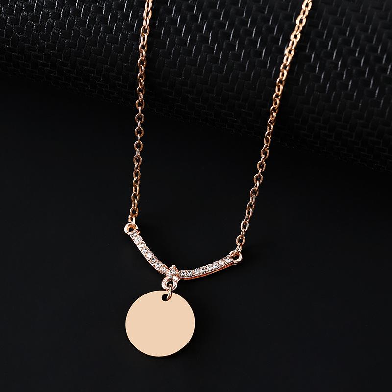 V-Shaped Multi-Diamond UV Laser Engraved Pendant Necklace with Stainless Steel Flat Cross Chain