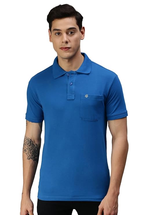 Men s Rich Solid Collar Half Sleeves Plain-Regular Fit Tshirt - Blue M синий