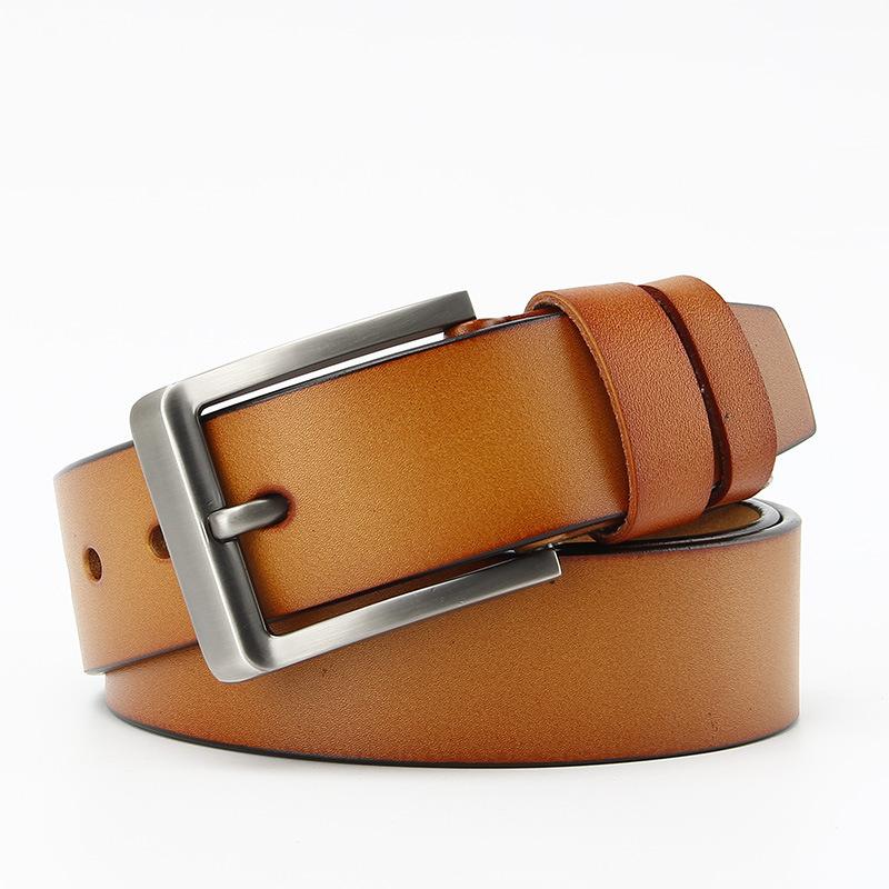Men's Antique Real Yellow Cowhide Whole Sheet Two-layer Leather Belt Fashionable Pin Buckle Men's Korean Style Versatile Trousers Belt