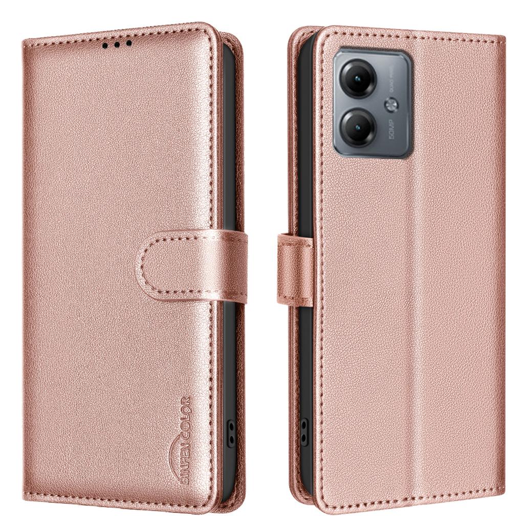 BINFEN COLOR BF32 For Motorola Moto G14 4G/G54 5G Phone Case Litchi Texture Leather RFID Blocking Cover