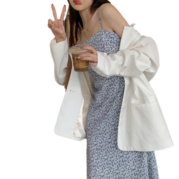 One-Shoulder Floral Midi Dress for Women, Summer Vacation Style, Slimming, Spaghetti Straps, Backless