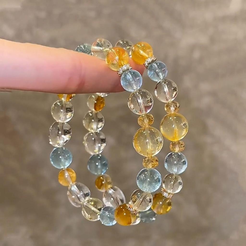 Five Elements Multi-Crystal Round Bead Bracelet - Transparent, Bright, High-End Design