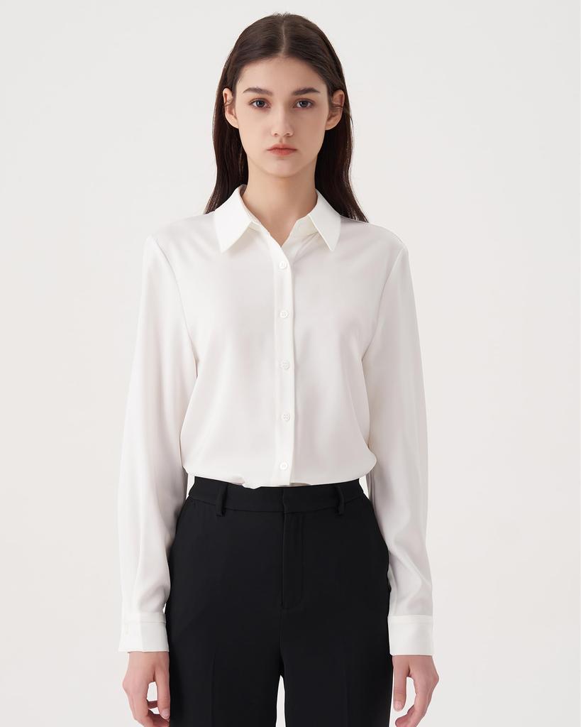 dress dress long for job business no shape new white M [YASHIGE] Blouse, shirt, shirt, women's, sleeve, plain, commuting, hunting, office, uniform,
