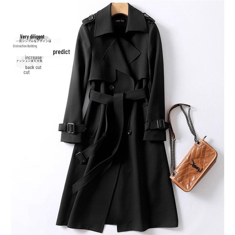 2024 Slim Classic Over-the-Knee Trench Coat for Women - Mid-Length Korean Style, Loose Fit, Petite Trendy Overcoat