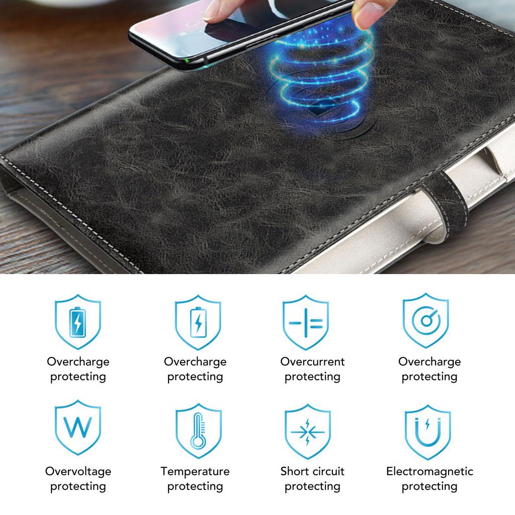 Kabelloses Laden Notizbuch Personalisierter Reisejournal mit Licht Nachfüllbar Schul-Profi-Notizbuch mit Powerbank