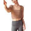 Spring Collection: Women's Long-Sleeve Mesh Yoga Suit with Chest Pads – Soft, Breathable, and Sexy Outdoor Sports Sunscreen T-Shirt