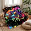 Vibrant Game Controller Art Theme Blanket Lightweight Warm Flannel Blanket Decorative Throw Blanket for Home Decoration